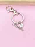 Silver Flute Keychain, Personalized Initial Charm, Music Gift
