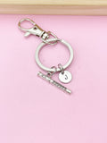 Silver Flute Keychain, Personalized Initial Charm, Music Gift