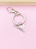 Silver Flute Keychain, Personalized Initial Charm, Music Gift