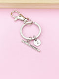 Silver Flute Keychain, Personalized Initial Charm, Music Gift