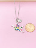 Silver Japanese Crane Necklace, N4754