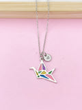Silver Japanese Crane Necklace, N4754