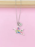 Silver Japanese Crane Necklace, N4754