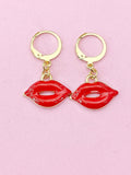 Gold Red Lip Earrings, Mother's Day Earrings, N3180