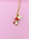Gold Red Mushroom Charm Necklace, N5717