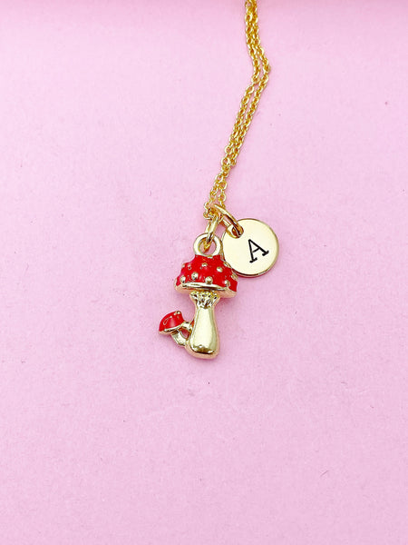 Gold Red Mushroom Charm Necklace, N5717