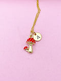 Gold Red Mushroom Charm Necklace, N5717