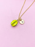 Gold Carambola Charm Necklace, Yellow Green Carambola Star Fruit Charm, N5718