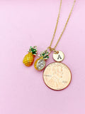 Gold Pineapple Charm Necklace, Yellow Green Pineapple Fruit Charm, N5719