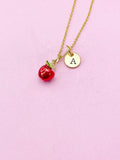 Gold Red Apple Charm Necklace, Delicious Fruit Food Charm, N5721