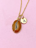 Gold Coffee Bean Charm Necklace, Brown Coffee Bean Charm, N5722