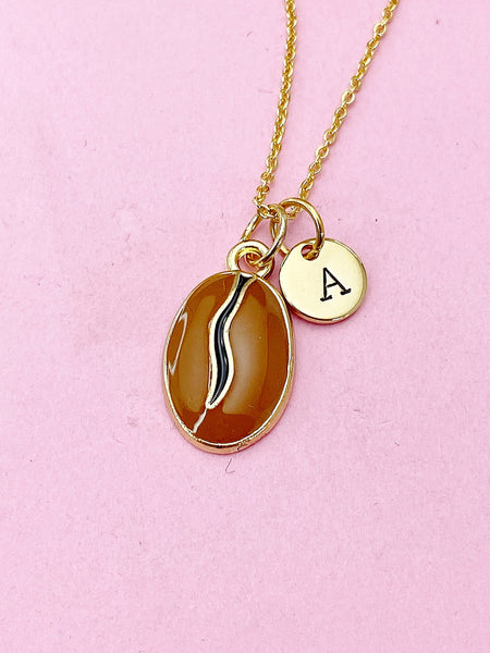 Gold Coffee Bean Charm Necklace, Brown Coffee Bean Charm, N5722