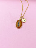 Gold Coffee Bean Charm Necklace, Brown Coffee Bean Charm, N5722
