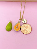 Gold Papaya Charm Necklace, Orange Papaya Charm, N5726