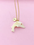 Gold or Silver Dolphin Charm Necklace, Shell Jewelry, N5734