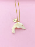 Gold or Silver Dolphin Charm Necklace, Shell Jewelry, N5734