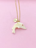 Gold or Silver Dolphin Charm Necklace, Shell Jewelry, N5734