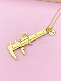 Gold Caliper Charm Necklace, Measuring Jewelry, N5735