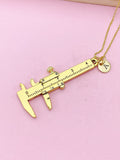 Gold Caliper Charm Necklace, Measuring Jewelry, N5735