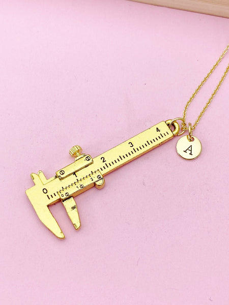 Gold Caliper Charm Necklace, Measuring Jewelry, N5735