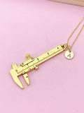 Gold  Vernier Caliper Charm Necklace, Silver and Bronze Option, Measuring Jewelry, N5735