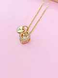 Gold Heart Charm Necklace, Heart Cubic Zirconia Jewelry Gifts, N5737