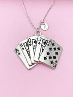 Silver Large Play Card Charm Necklace, Keychain in Option, Poker Jewelry Gifts, N5738