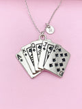Silver Large Play Card Charm Necklace, Keychain in Option, Poker Jewelry Gifts, N5738
