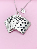 Silver Large Play Card Charm Necklace, Keychain in Option, Poker Jewelry Gifts, N5738