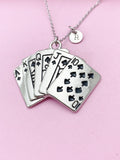 Silver Large Play Card Charm Necklace, Keychain in Option, Poker Jewelry Gifts, N5738