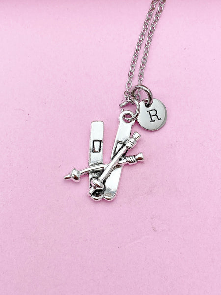 Silver Ski Charm Necklace, Winter Sport Jewelry Gifts, N5739