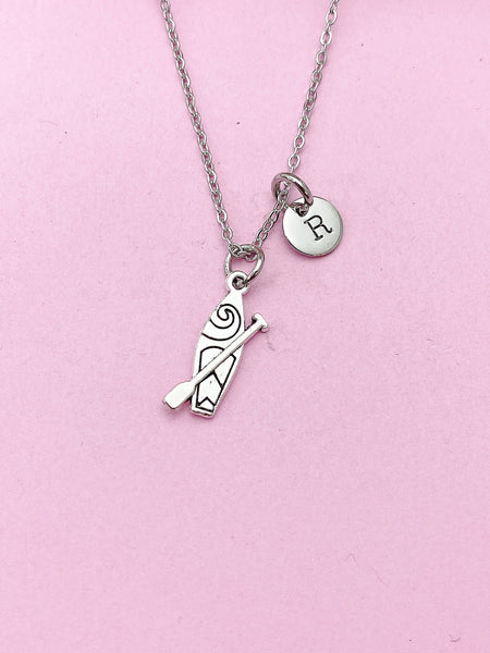 Silver Crew Oar Boat Charm Necklace, Water Sport Jewelry Gifts, N5740