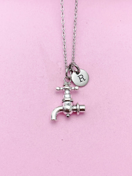 Silver Faucet Charm Necklace, Kitchen Faucet Sink Plumber Gifts, N5741