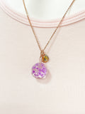 Rose Gold Real Press Purple flower Charm Necklace, N4526