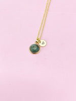 Gold Indian Agate Necklace, Natural Gemstone Jewelry N3377