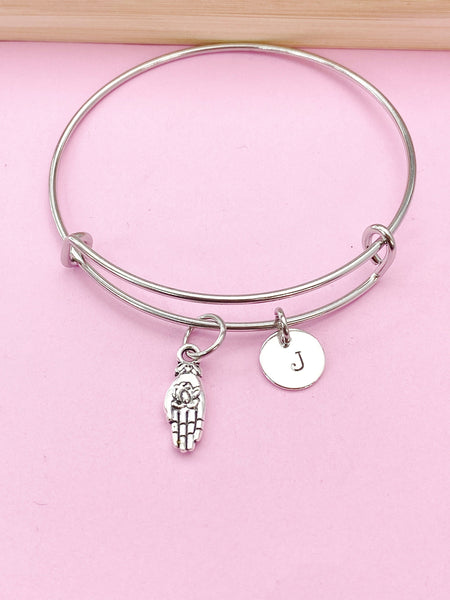 Silver Buddha Palm Hand with Lotus Charm Bracelet, Peace Jewelry Gift, N5744A