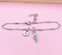 Silver Buddha Palm Hand with Lotus Charm Bracelet, Peace Jewelry Gift, N5744B