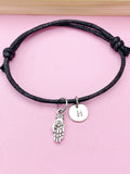 Silver Buddha Palm Hand with Lotus Charm Bracelet, Peace Jewelry Gift, N5744C