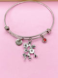 Silver Cherry Blossom Branch Charm Bracelet, Peach Blossom Flower Jewelry Gift, N5745