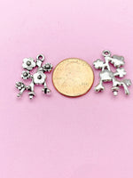 Silver Cherry Blossom Branch Charm Bracelet, Peach Blossom Flower Jewelry Gift, N5745A