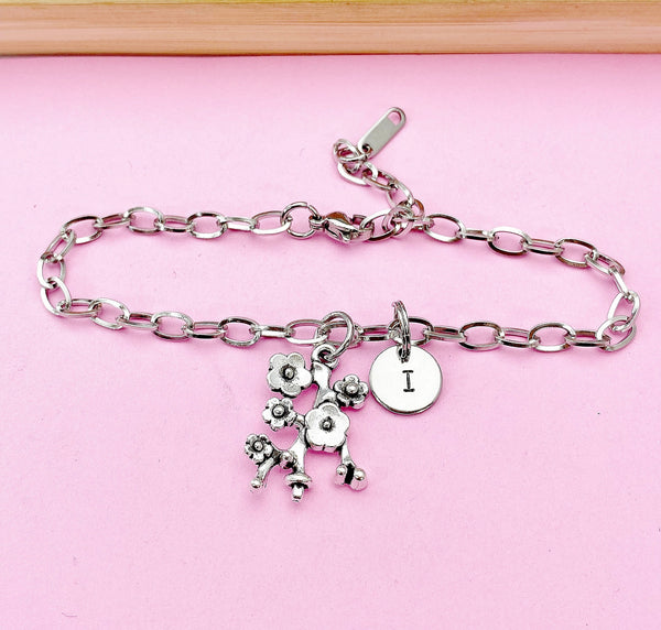 Silver Cherry Blossom Branch Charm Bracelet, Peach Blossom Flower Jewelry Gift, N5745B