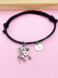 Silver Cherry Blossom Branch Charm Bracelet, Peach Blossom Flower Jewelry Gift, N5745C