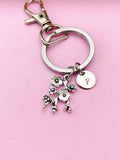 Silver Cherry Blossom Branch Charm Keychain, Peach Blossom Flower Jewelry Gift, N5745E