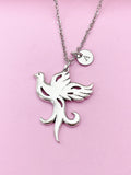 Silver Phoenix Charm Necklace, Phoenix Bird Jewelry Gift, N5746A