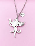 Silver Phoenix Charm Necklace, Phoenix Bird Jewelry Gift, N5746A