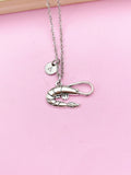 Silver Shrimp Charm Necklace, Sea Food Animal Charm, Shrimp Jewelry Gift, N5748