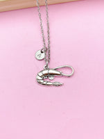 Silver Shrimp Charm Necklace, Sea Food Animal Charm, Shrimp Jewelry Gift, N5748