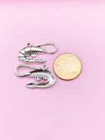 Silver Shrimp Charm Keychain, Sea Food Animal Charm, Shrimp Jewelry Gift, N5748A