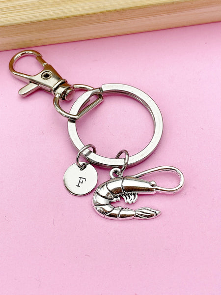 Silver Shrimp Charm Keychain, Sea Food Animal Charm, Shrimp Jewelry Gift, N5748A