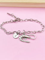 Silver Shrimp Charm Bracelet, Sea Food Animal Charm, Shrimp Jewelry Gift, N5748C